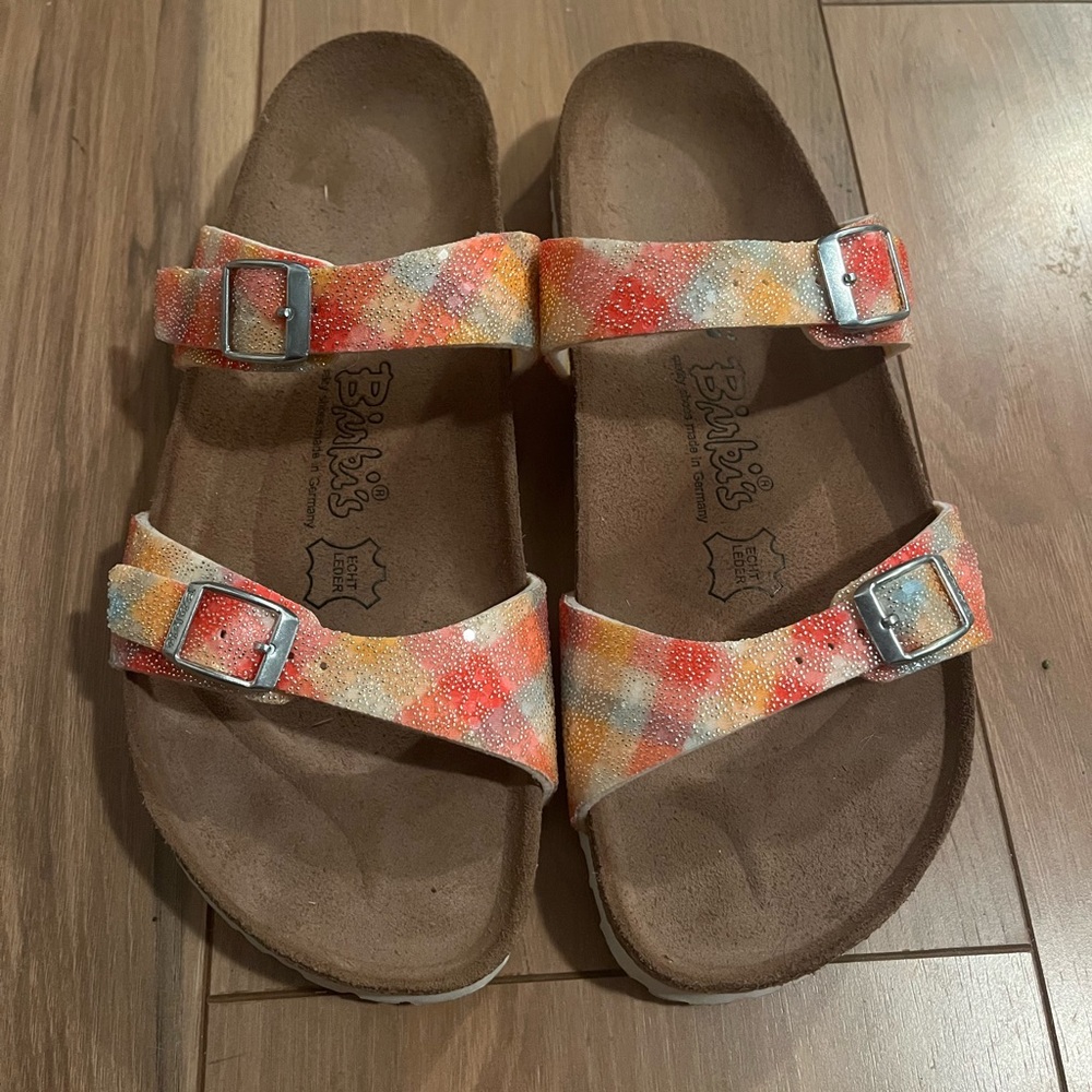 Birki’s by Birkenstock Sydney Sandals Rainbow Sparkle Pebbled Plaid Multicolor